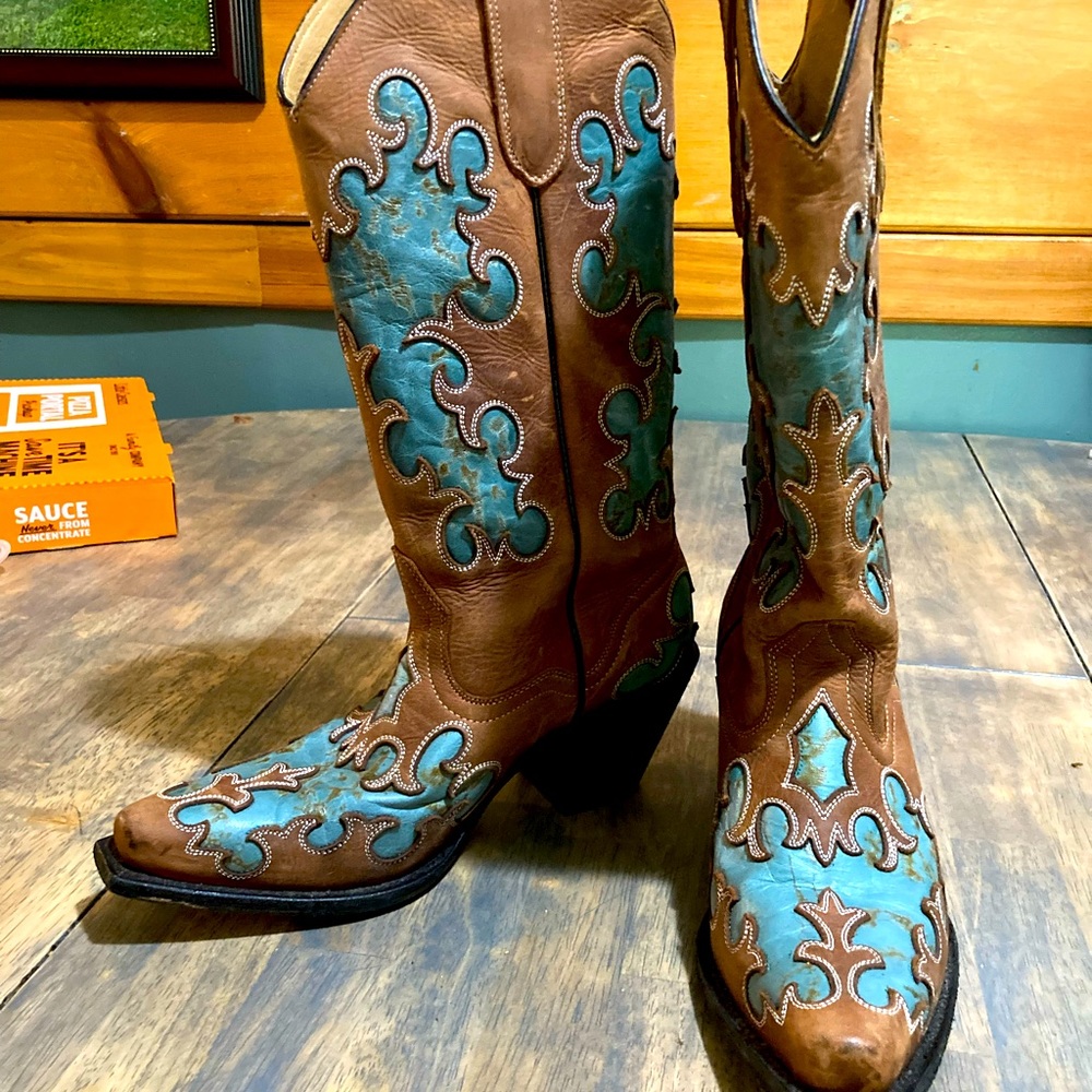 JB Dillon turquoise accent western boots